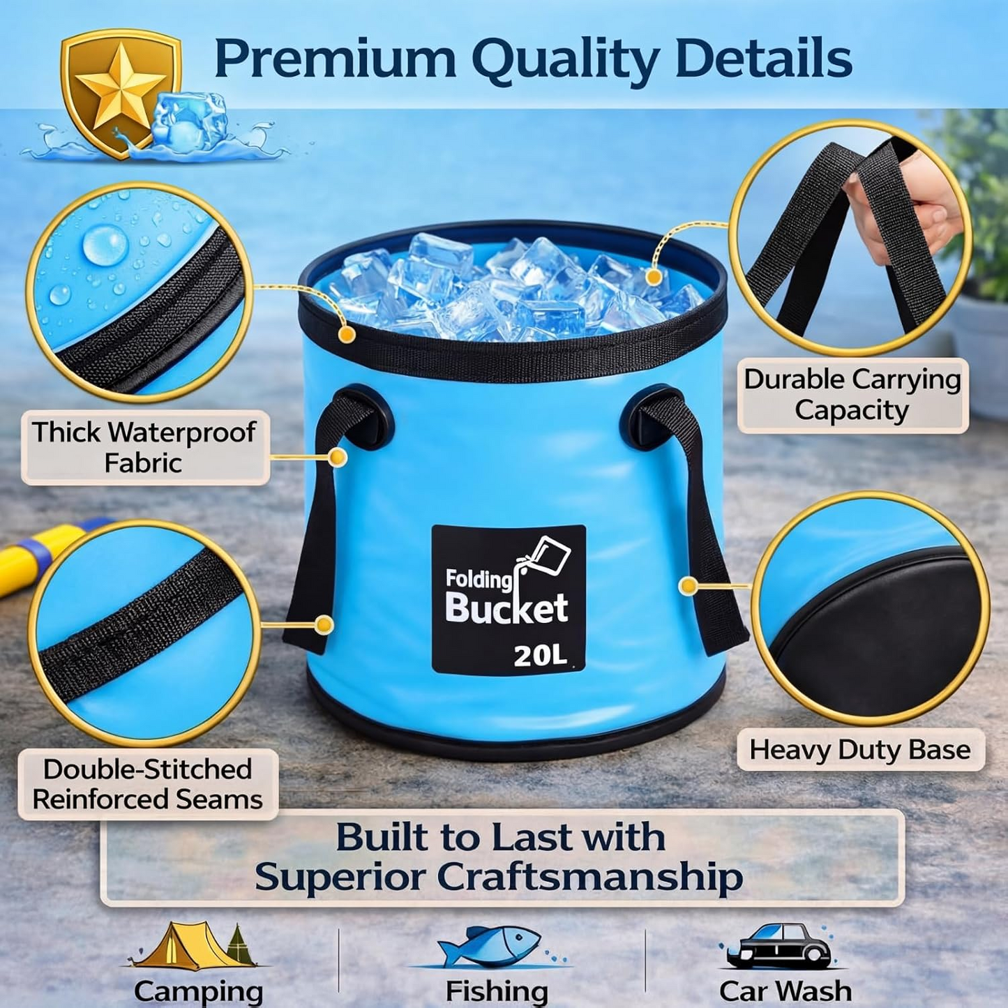 5-Gallon Collapsible Bucket – Blue, Yellow, Orange, Black